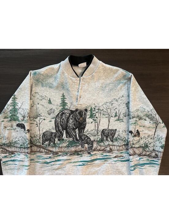 Other - Vintage bear sweater forest river all over print L made in usa